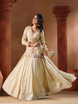 MADHURAM - Beautiful Off White Embroidered Top with Lehenga