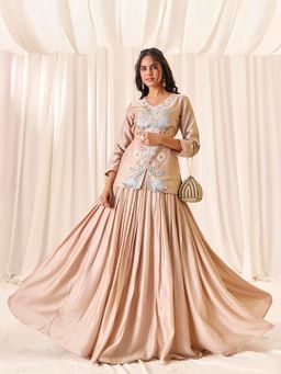 MADHURAM - Beautiful Peach Embroidered Top with Lehenga