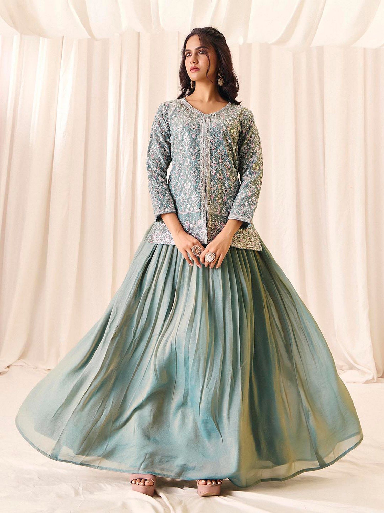 Beautiful Green Embroidered Top with Lehenga-image-16