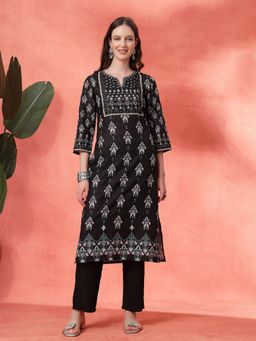 Nayam by lakshita - Silk Black Printed Kurta with Pant