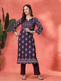 Nayam by lakshita - Silk Purple Printed Kurta with Pant