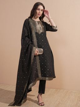 VISHUDH - Viscose Black Embroidered Kurta with Pant and Dupatta