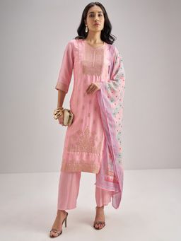 VISHUDH - Viscose Peach Embroidered Kurta with Pant and Dupatta