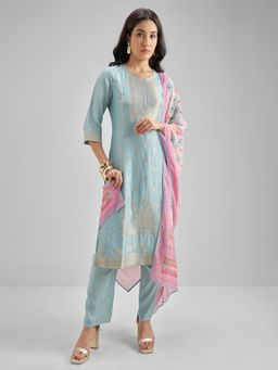 VISHUDH - Viscose Blue Embroidered Kurta with Pant and Dupatta