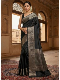 Anjaneya Sarees - Black Banarasi Silk Woven Zari Saree with Unstitched Blouse