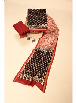 Ushvii - Casual Black Unstitched Kurta with Pant and Dupatta