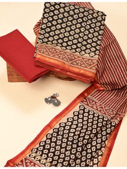 Ushvii - Casual Black Unstitched Kurta with Pant and Dupatta