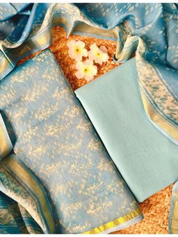 Ushvii - Casual Blue Unstitched Kurta with Pant and Dupatta