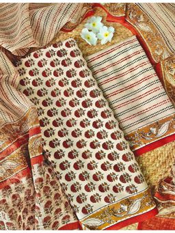 Ushvii - Casual Cream Unstitched Kurta with Pant and Dupatta