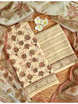 Ushvii - Casual Cream Unstitched Kurta with Pant and Dupatta