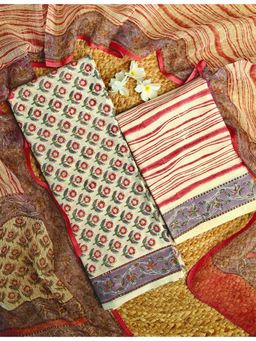 Ushvii - Casual Cream Unstitched Kurta with Pant and Dupatta