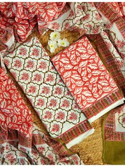 Ushvii - Casual White Unstitched Kurta with Pant and Dupatta