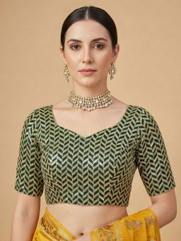 SALWAR STUDIO - Green Embellished Sweetheart Neck Readymade Blouse