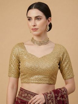 SALWAR STUDIO - Gold Embellished Sweetheart Neck Readymade Blouse