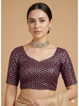 SALWAR STUDIO - Wine Embellished Sweetheart Neck Readymade Blouse