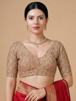 SALWAR STUDIO - Multi-Colour Embroidered V-Neck Readymade Blouse