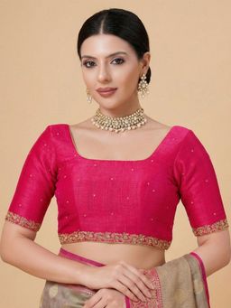 SALWAR STUDIO - Pink Embroidered Square Neck Readymade Blouse