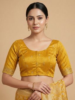 SALWAR STUDIO - Mustard Embroidered Round Neck Saree Blouse