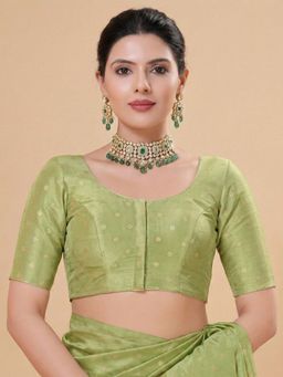 SALWAR STUDIO - Olive Tissue Round Neck Readymade Blouse