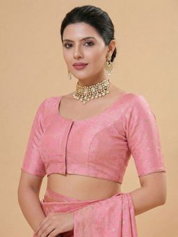 SALWAR STUDIO - Pink Tissue Round Neck Readymade Blouse