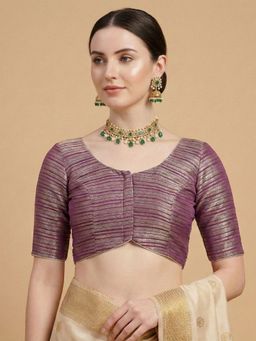 SALWAR STUDIO - Purple Woven Design Round Neck Saree Blouse