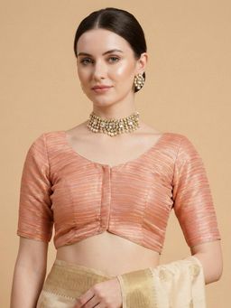 SALWAR STUDIO - Peach Woven Design Round Neck Saree Blouse