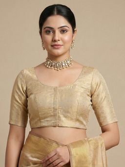 SALWAR STUDIO - Gold Woven Design Round Neck Saree Blouse