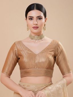 SALWAR STUDIO - Copper Embellished V-Neck Saree Blouse