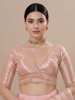 SALWAR STUDIO - Pink Embellished V-Neck Saree Blouse