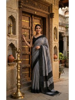 Anjaneya Sarees - Grey Cotton Silk Woven Saree with Unstitched Blouse