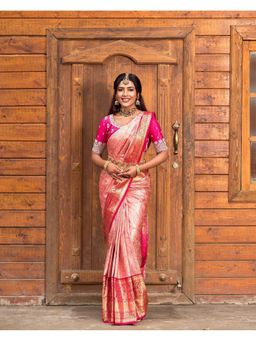 Anjaneya Sarees - Pink Banarasi Silk Woven Saree with Unstitched Blouse