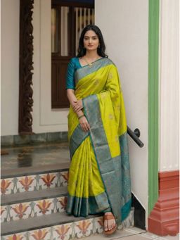 Anjaneya Sarees - Green Banarasi Silk Woven Saree with Unstitched Blouse