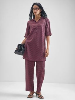 VISHUDH - Viscose Blend Wine Printed Tunic with Pant