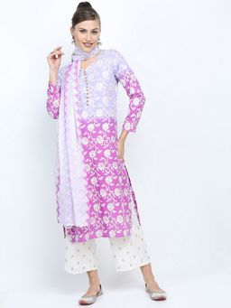 VISHUDH - Viscose Multi-Color Floral Kurta with Palazzo and Dupatta