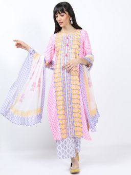 VISHUDH - Polyester Pink Paisley Kurta with Palazzo and Dupatta