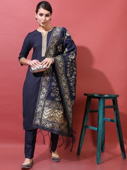 VISHUDH - Polyester Black Printed Kurta with Pant and Dupatta