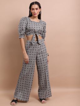 VISHUDH - Polyester Grey Printed Crop Top with Palazzo