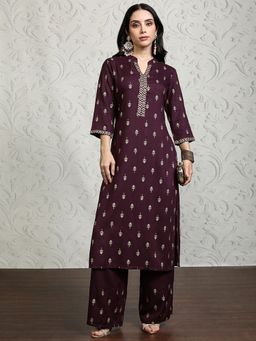 VISHUDH - Viscose Wine Printed Kurta with Palazzo
