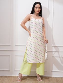 VISHUDH - Polyester White Floral Kurta with Palazzo