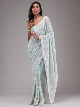 Koskii - Women Chikankari Georgette Saree With Unstitched Blouse