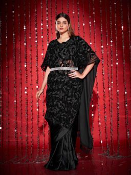 Tikhi Imli - Black Colored Kaftan Saree and Belt with Unstitched Blouse