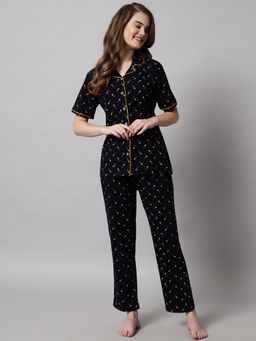 SEPHANI - Navy Blue Star Printed Shirt with Pajama
