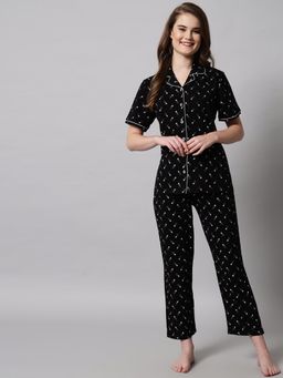 SEPHANI - Black Star Printed Shirt with Pajama