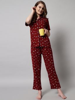 SEPHANI - Maroon Printed Shirt with Pajama