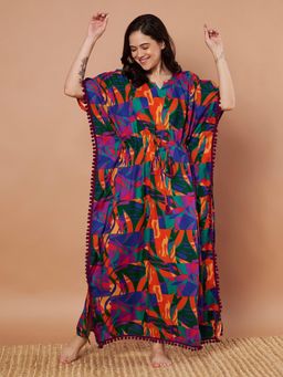 Secret Wish - Multi Colour Abstract Rayon Kaftan