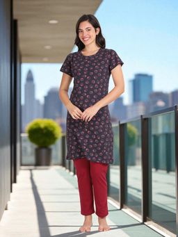 Kryptic - Navy Blue Women's Cotton Printed T-Shirt and Pajama