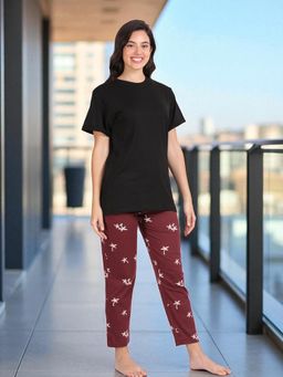 Kryptic - Black Women's Cotton Printed T-Shirt and Pajama