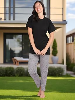 Kryptic - Black Women's Cotton Printed T-Shirt and Pajama