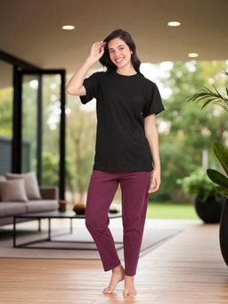 Kryptic - Black Women's Cotton Printed T-Shirt and Pajama