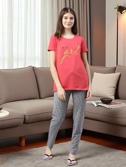 Kryptic - Pink Women's Cotton Printed T-Shirt and Pajama